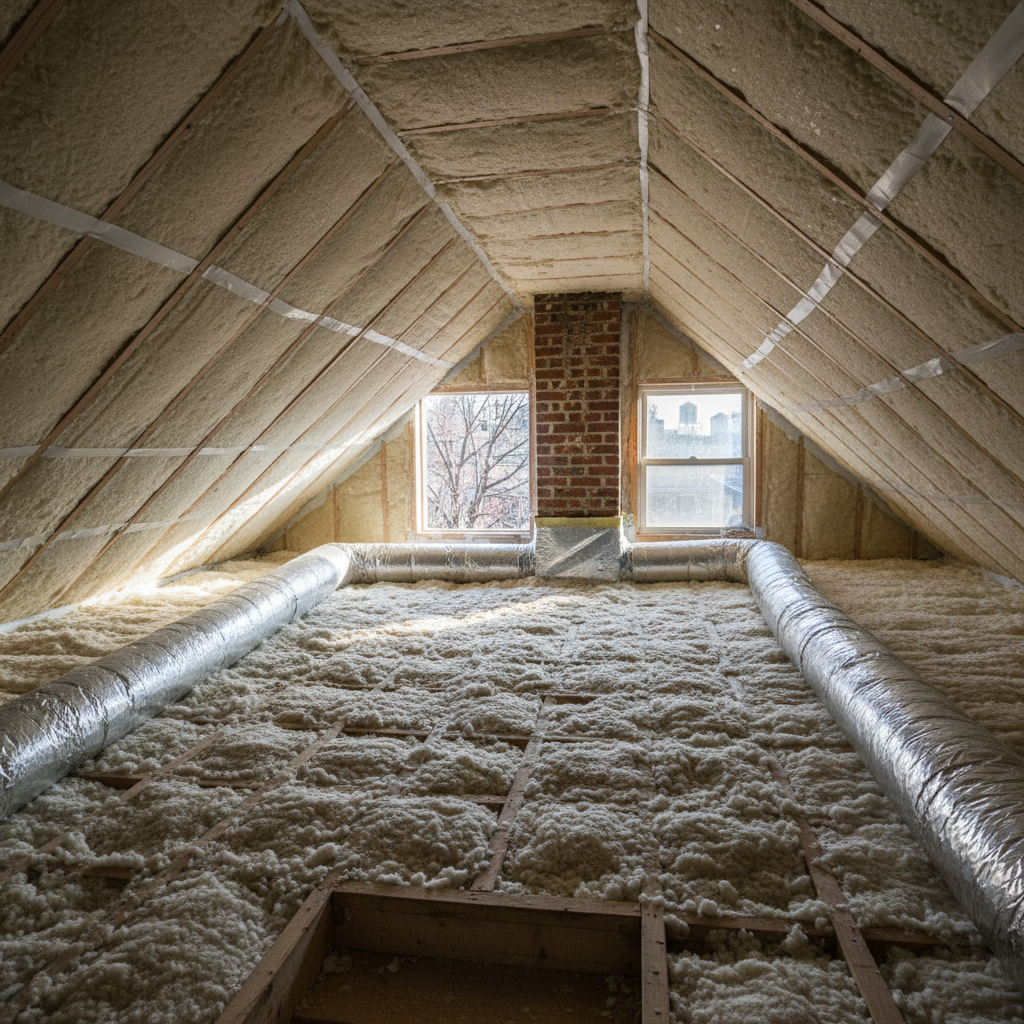 Completed attic insulation work at a residential property in Brooklyn, NY