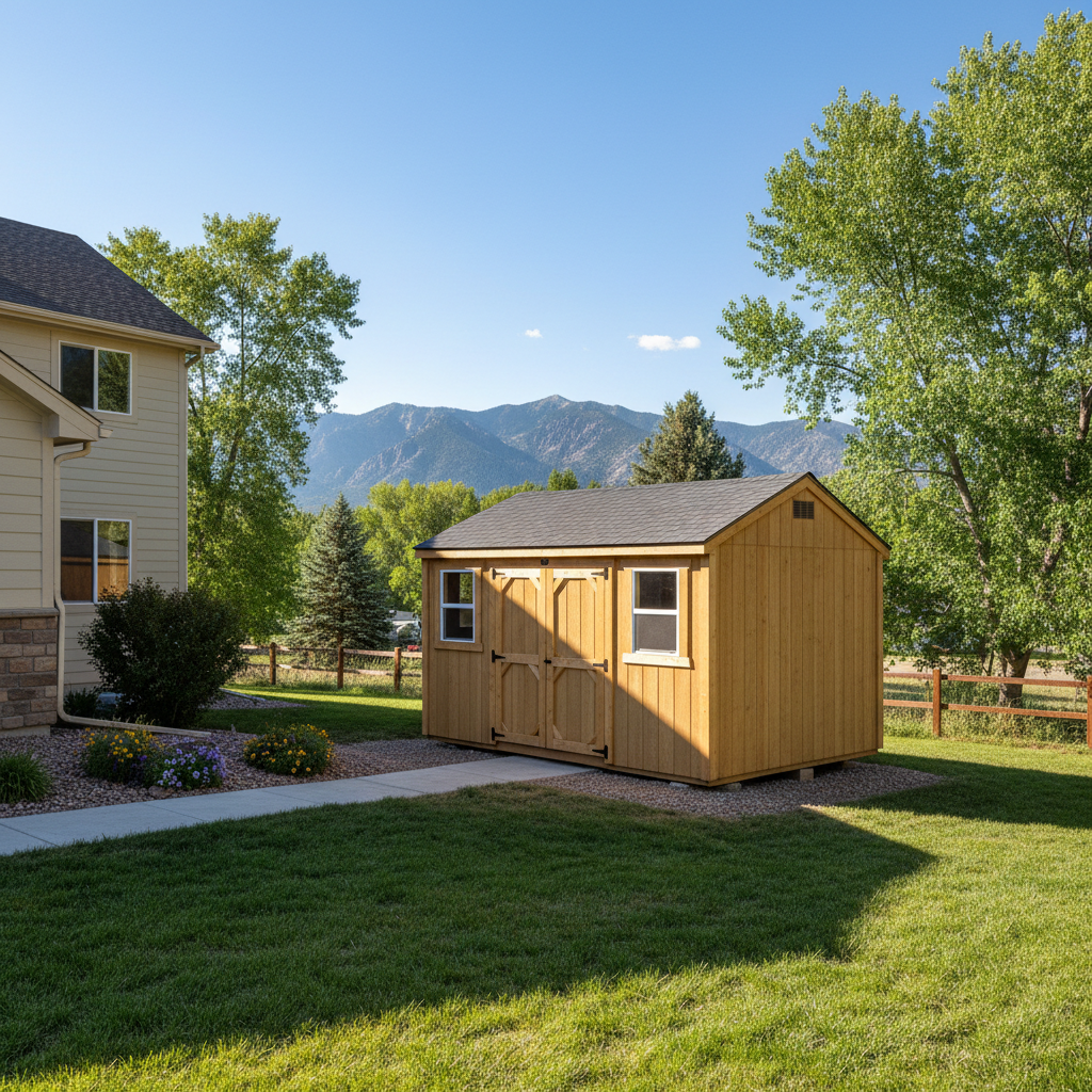 Completed shed delivery and installation work at a residential property in Fort Collins, CO