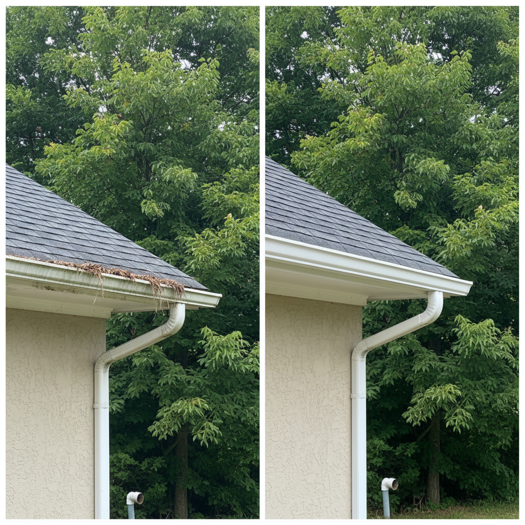 Completed gutter replacement work at a residential property in Chapel Hill, NC