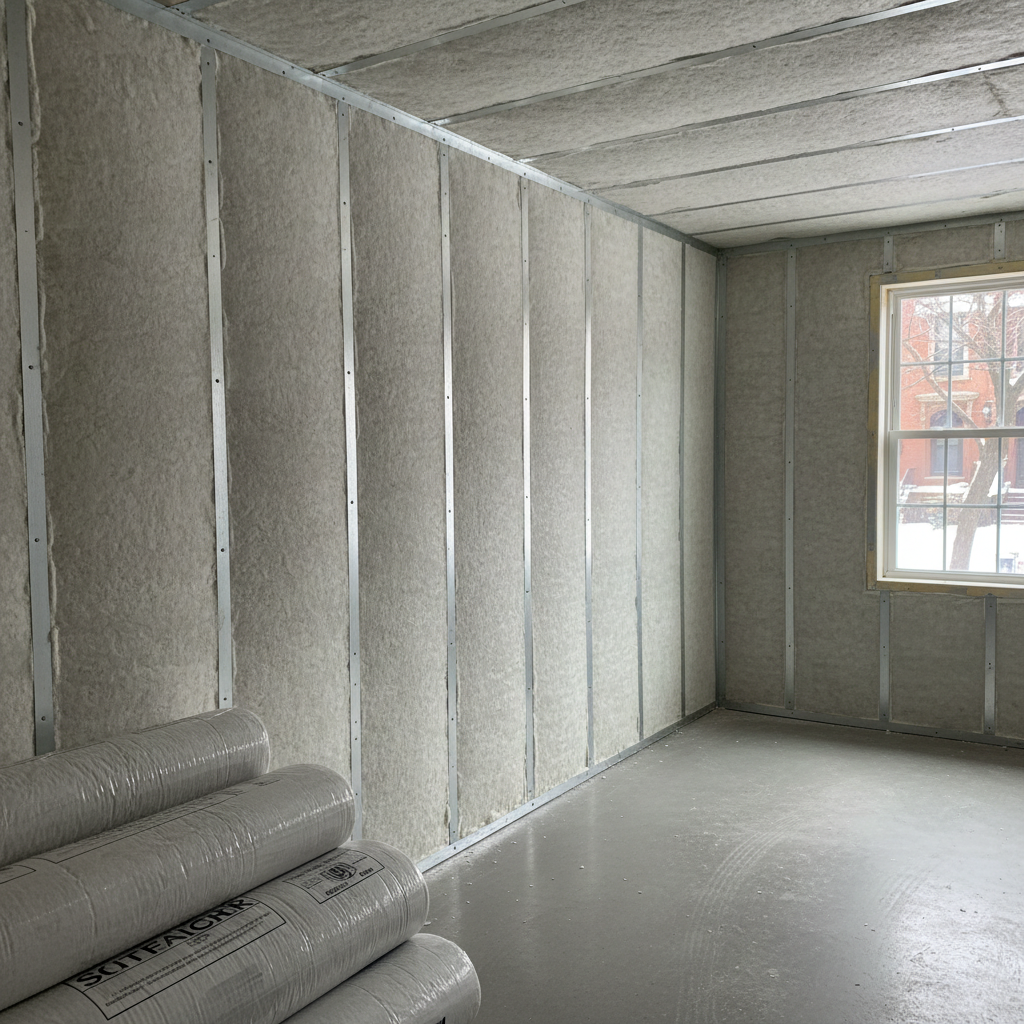 Completed garage insulation work at a residential property in Brooklyn, NY