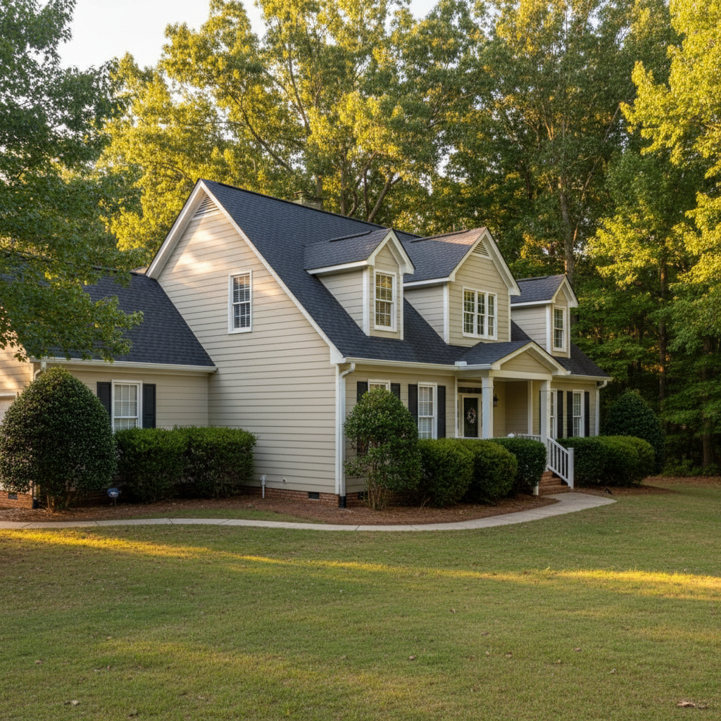 Completed gutter maintenance plans work at a residential property in Durham, NC