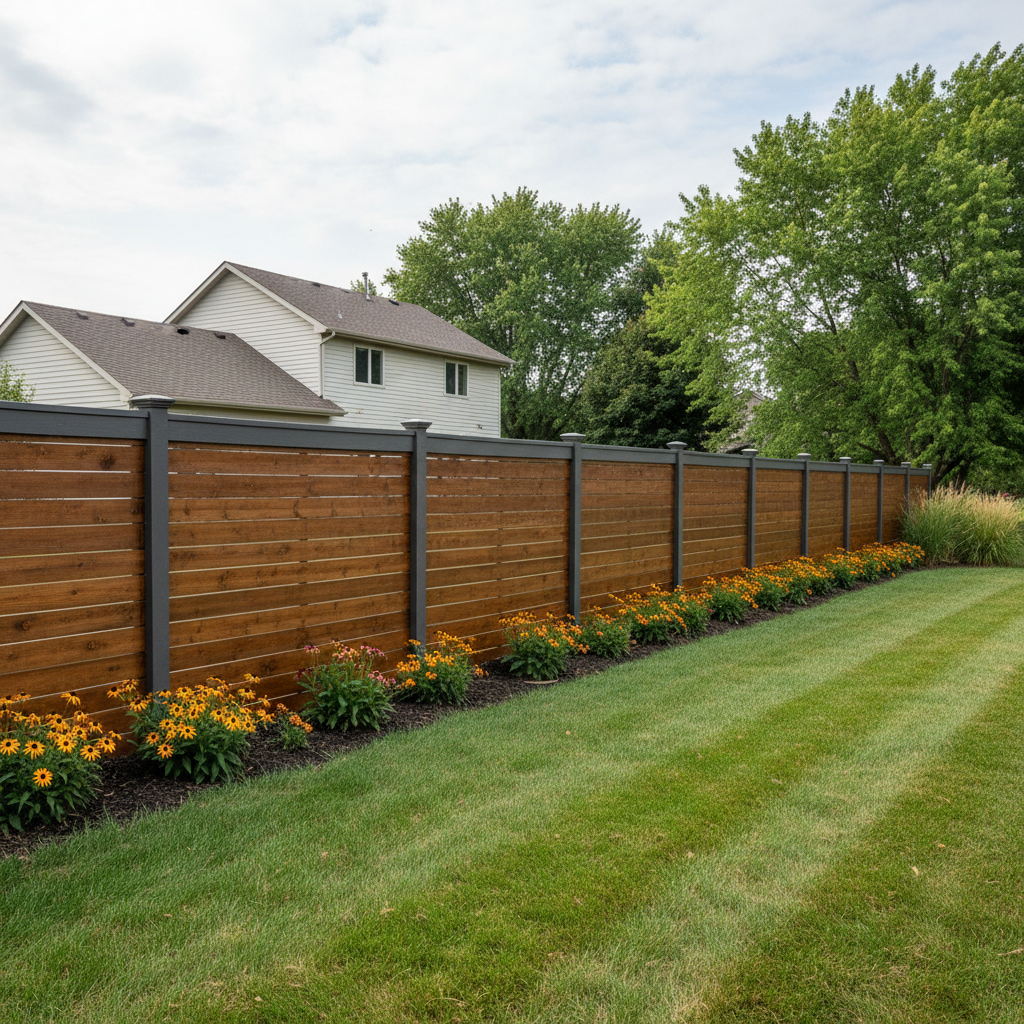 Completed fence staining and painting work at a residential property in Bellevue, NE