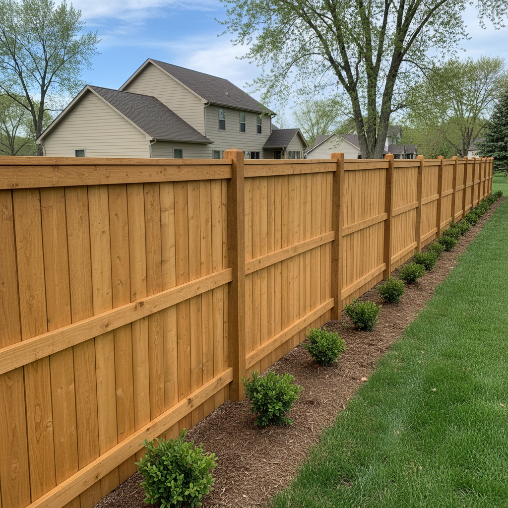 Completed wood fence installation work at a residential property in Bellevue, NE