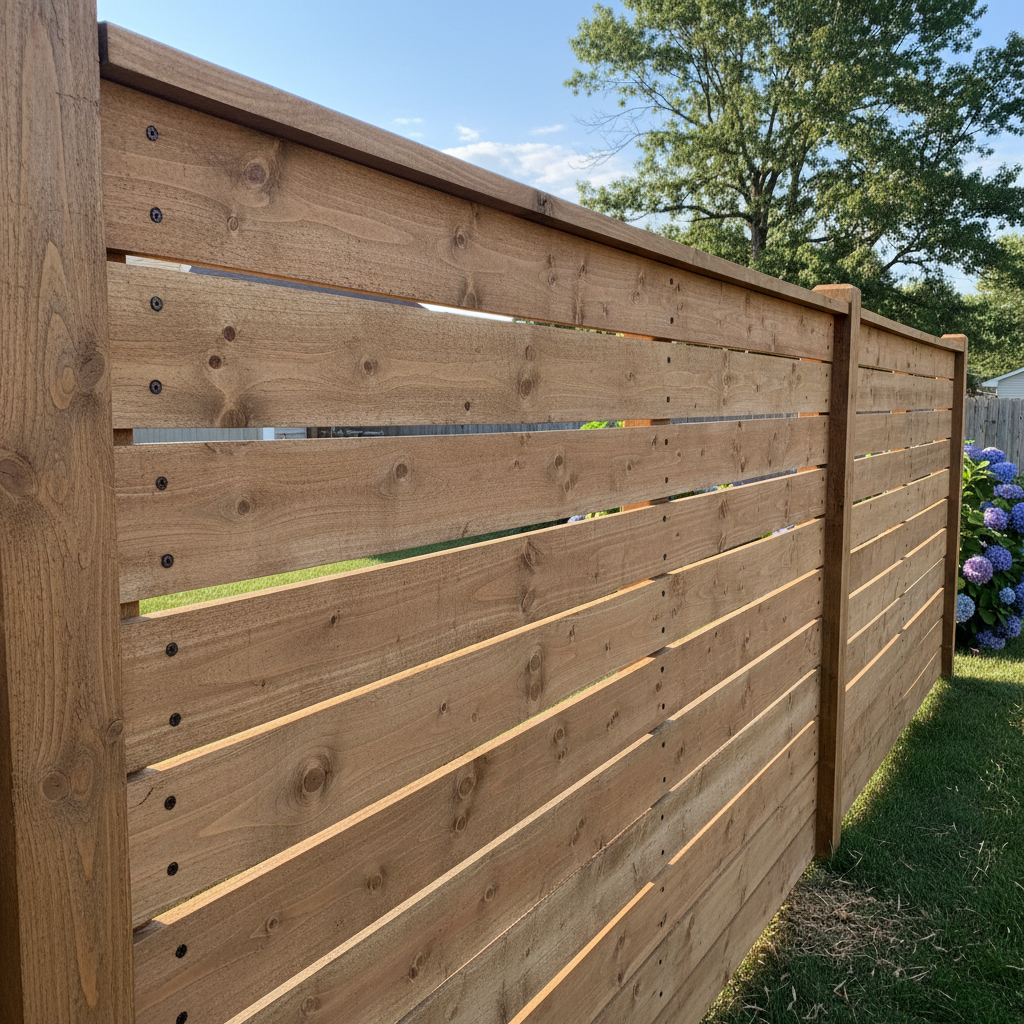 Completed wood fence installation work at a residential property in Omaha, NE