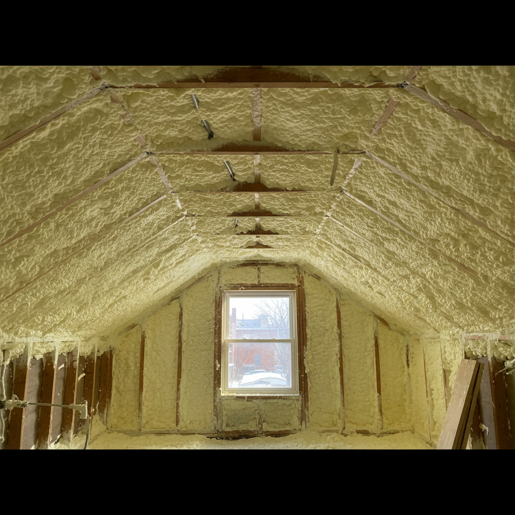 Completed open cell spray foam work at a residential property in Brooklyn, NY
