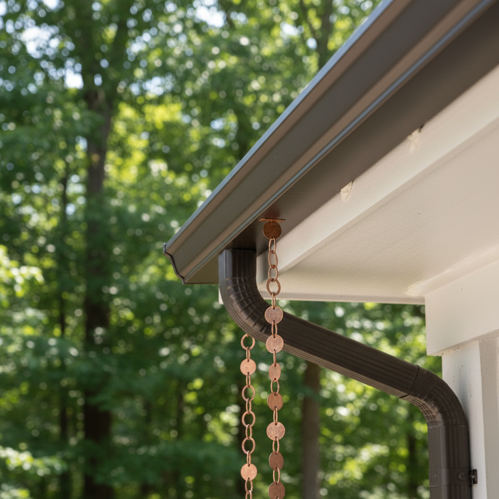 Completed seamless gutter installation work at a residential property in Chapel Hill, NC