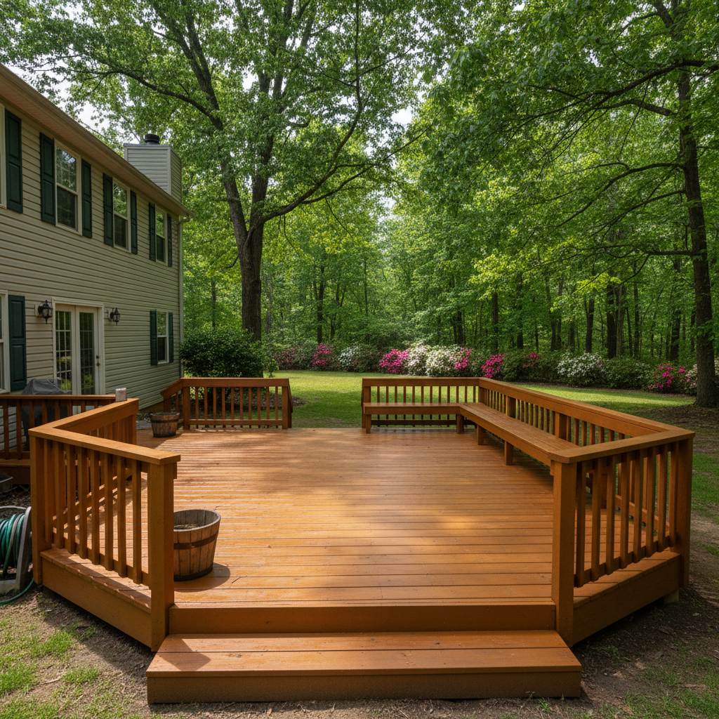 Completed deck staining work at a residential property in Fayetteville, NC