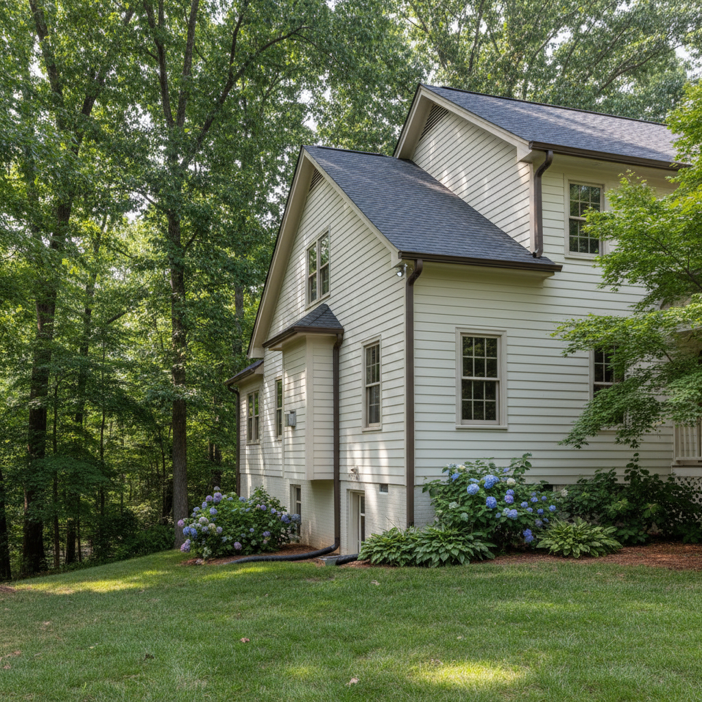 Completed gutter replacement work at a residential property in Chapel Hill, NC
