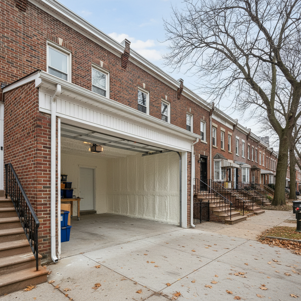 Completed garage insulation work at a residential property in Brooklyn, NY