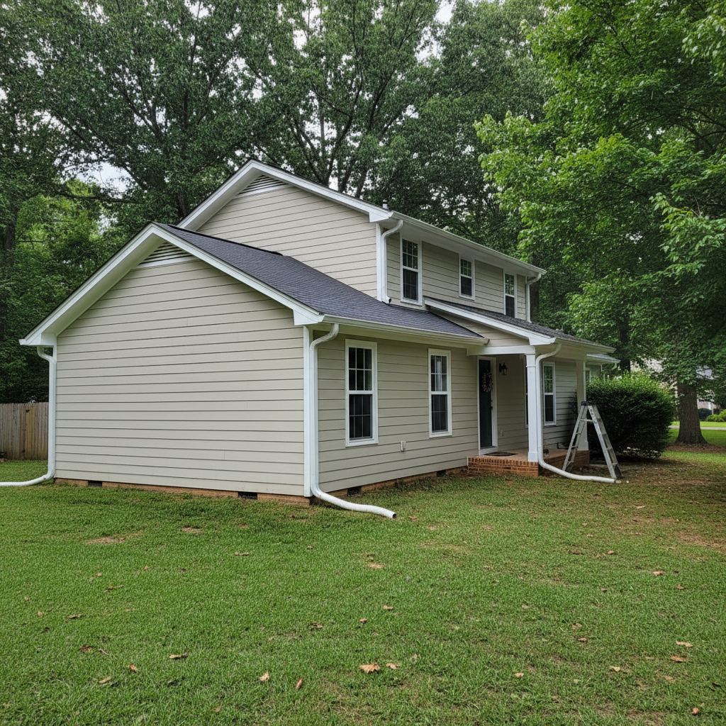 Completed gutter replacement work at a residential property in Durham, NC