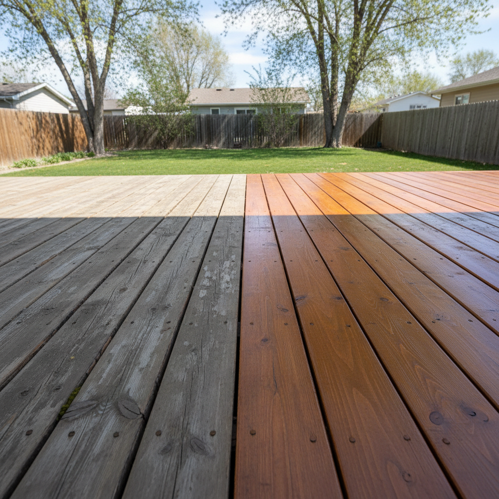 Completed deck staining work at a residential property in Fargo, ND