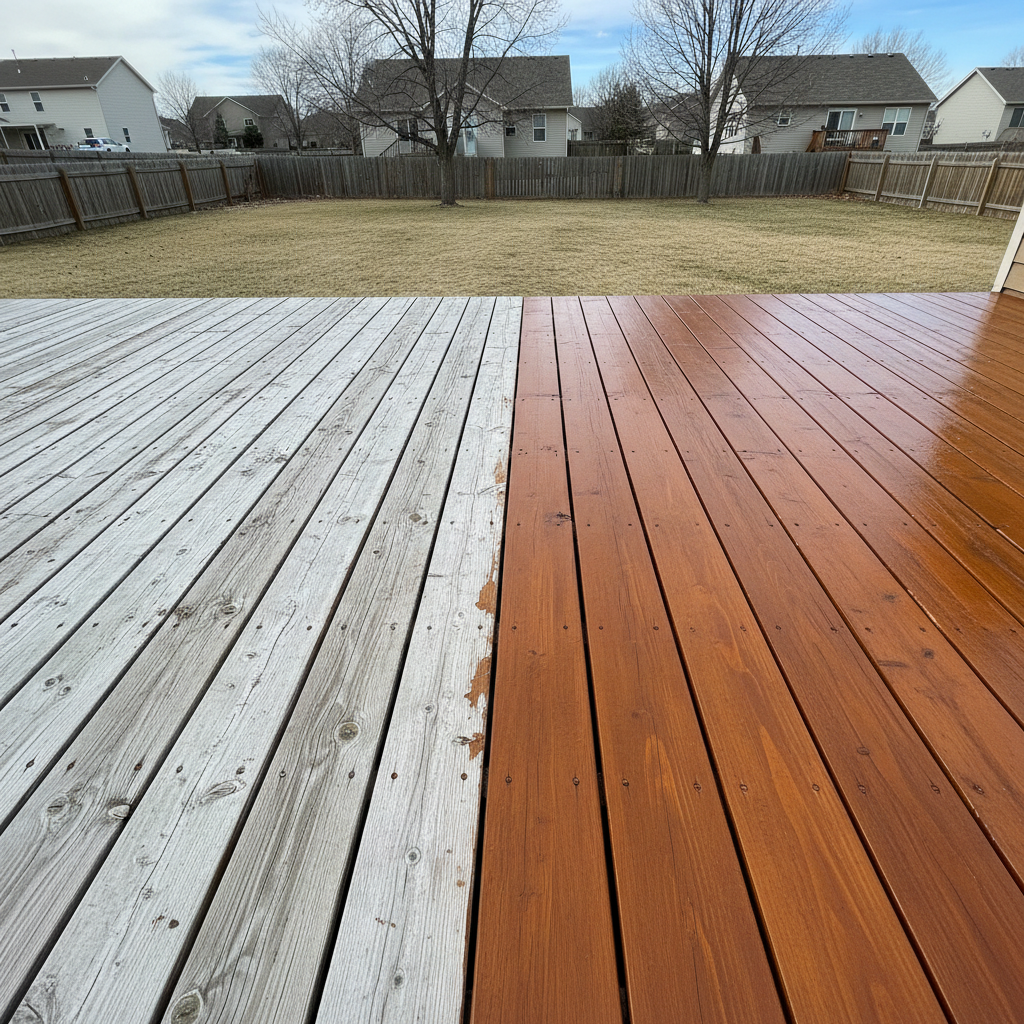 Completed deck staining work at a residential property in Fargo, ND