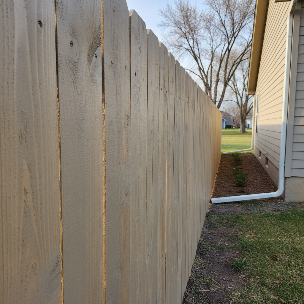 Completed fence painting work at a residential property in Fargo, ND