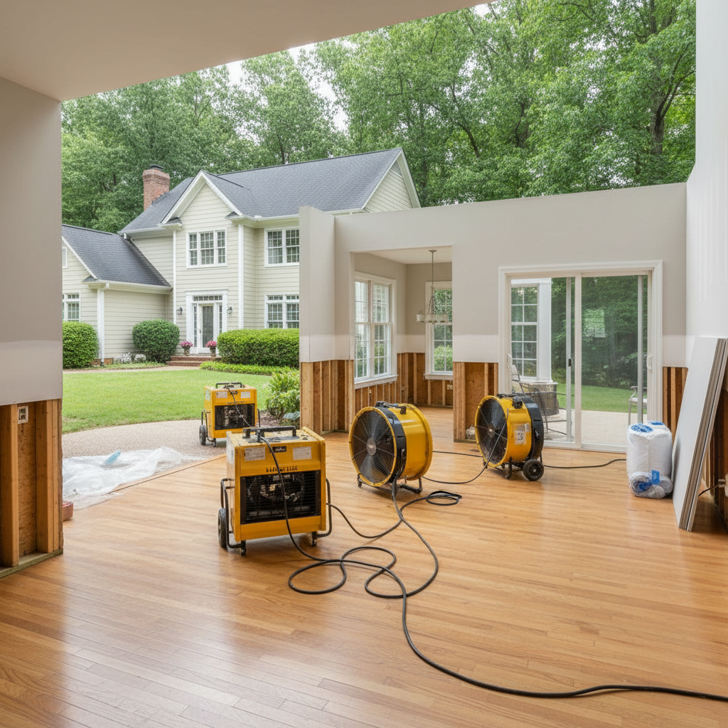 Completed structural drying work at a residential property in Charlotte, NC