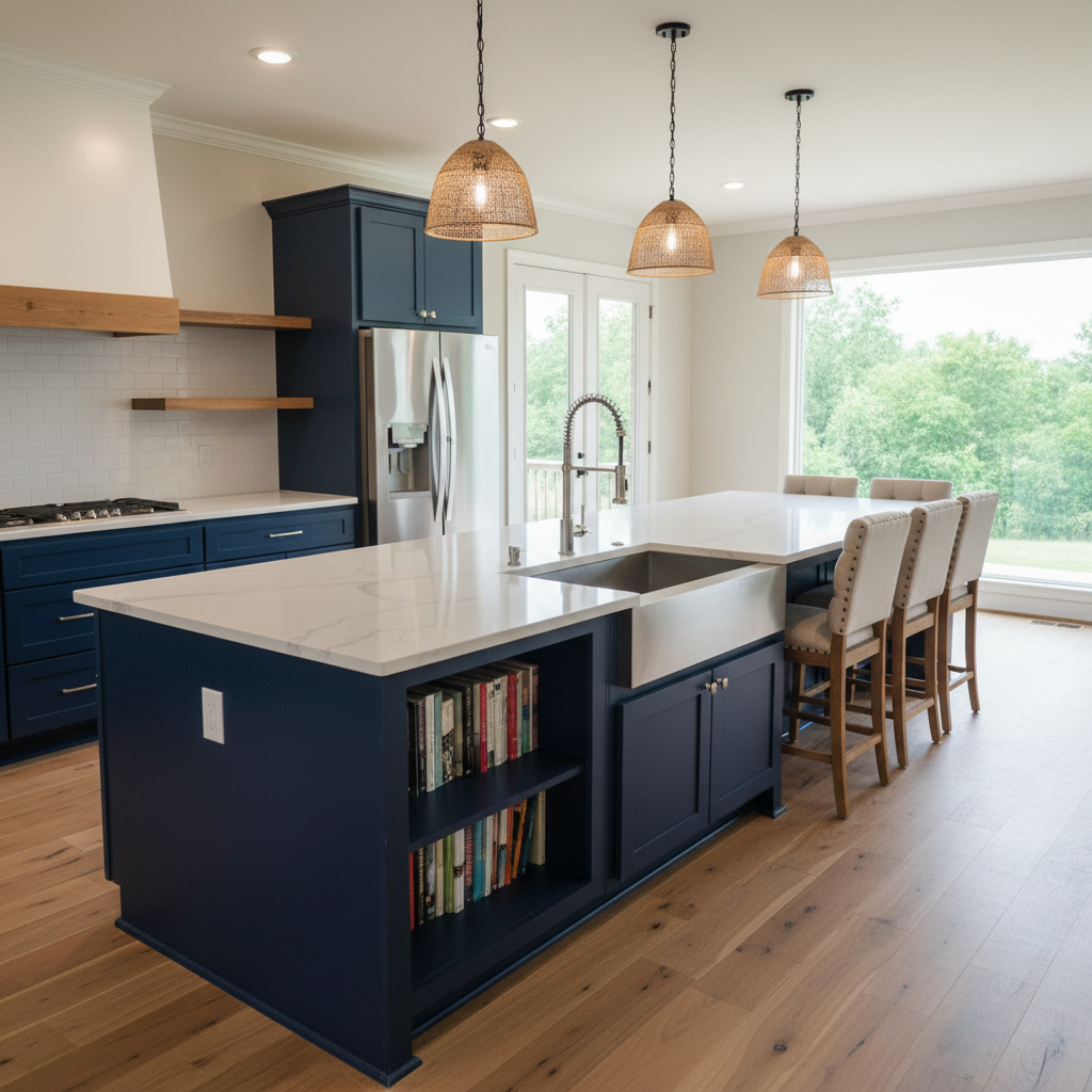 Completed kitchen island installation work at a residential property in Broken Arrow, OK
