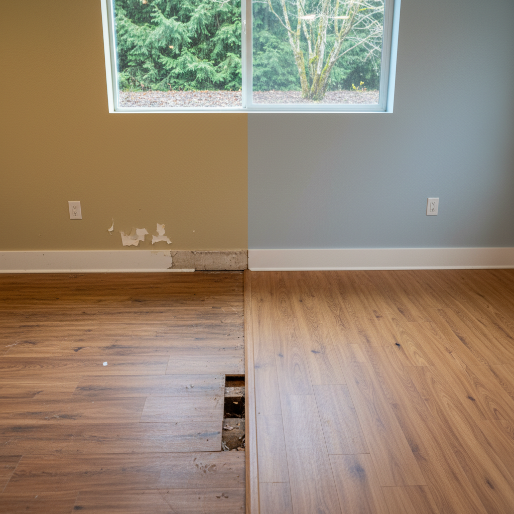 Completed flood restoration work at a residential property in Canby, OR