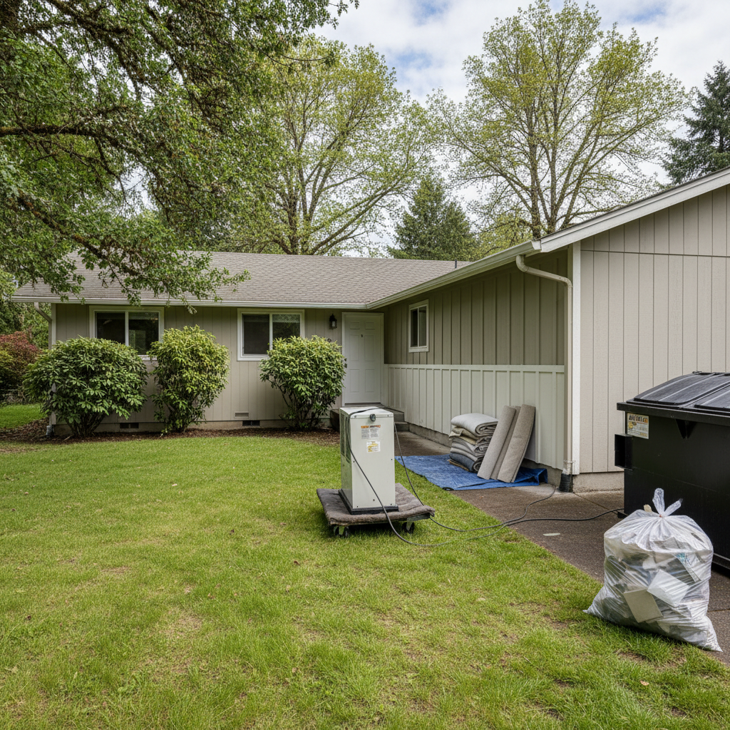 Completed water damage cleanup work at a residential property in Canby, OR