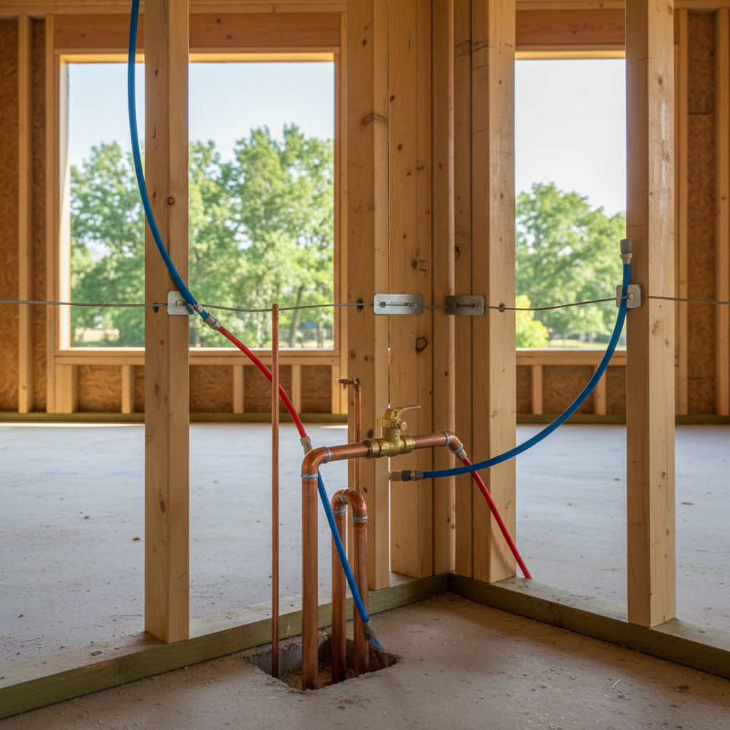 Completed plumbing rough-in work at a residential property in Broken Arrow, OK