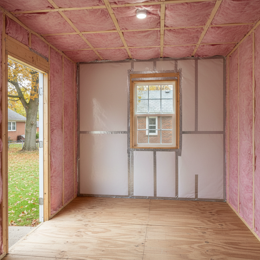 Completed shed insulation work at a residential property in Philadelphia, PA