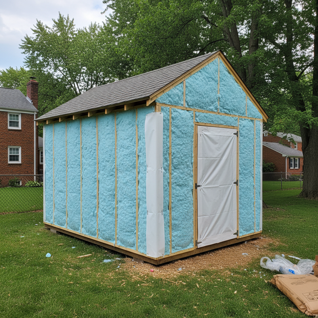 Completed shed insulation work at a residential property in Philadelphia, PA