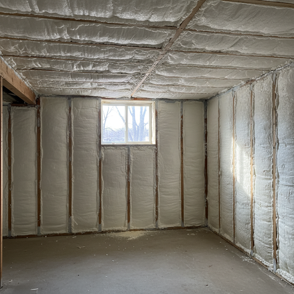 Completed basement insulation work at a residential property in Philadelphia, PA