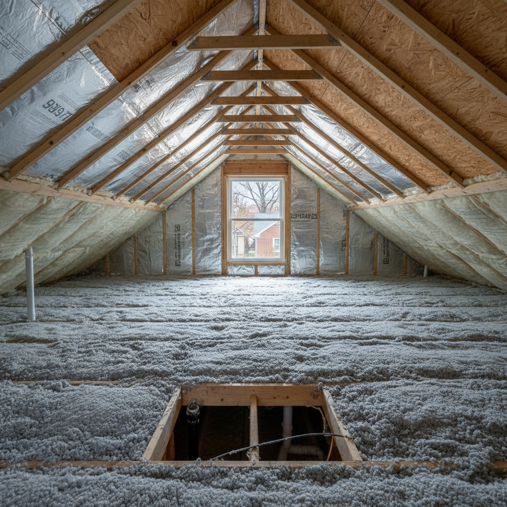 Completed attic insulation work at a residential property in Philadelphia, PA