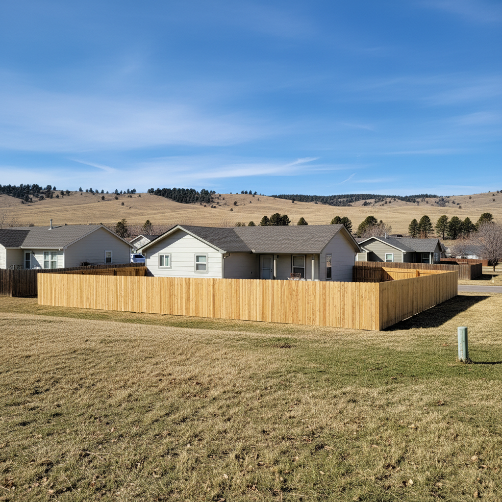 Completed wood fence installation work at a residential property in Rapid City, SD