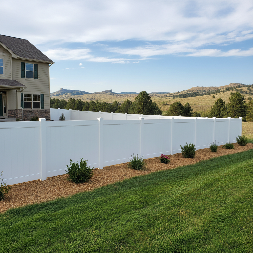 Completed vinyl fence installation work at a residential property in Rapid City, SD