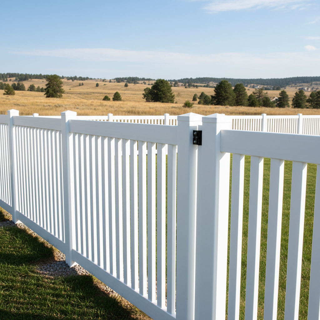 Completed vinyl fence installation work at a residential property in Sturgis, SD