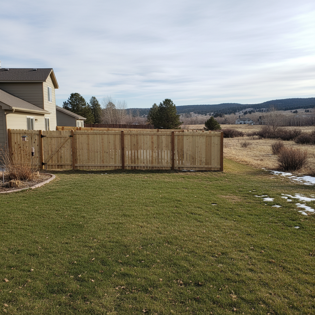Completed wood fence installation work at a residential property in Spearfish, SD