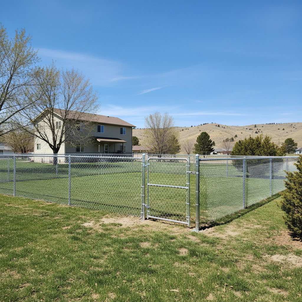 Completed chain link fence installation work at a residential property in Sturgis, SD