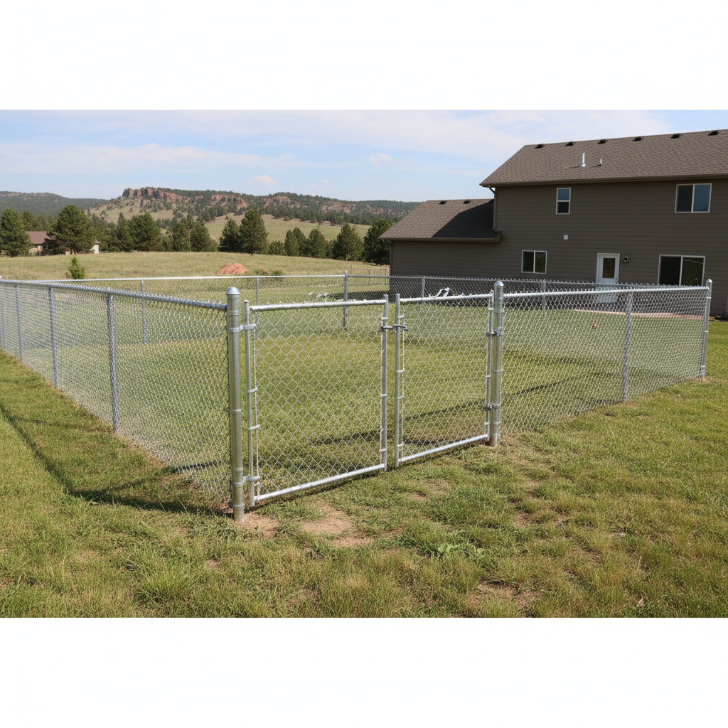 Completed chain link fence installation work at a residential property in Spearfish, SD