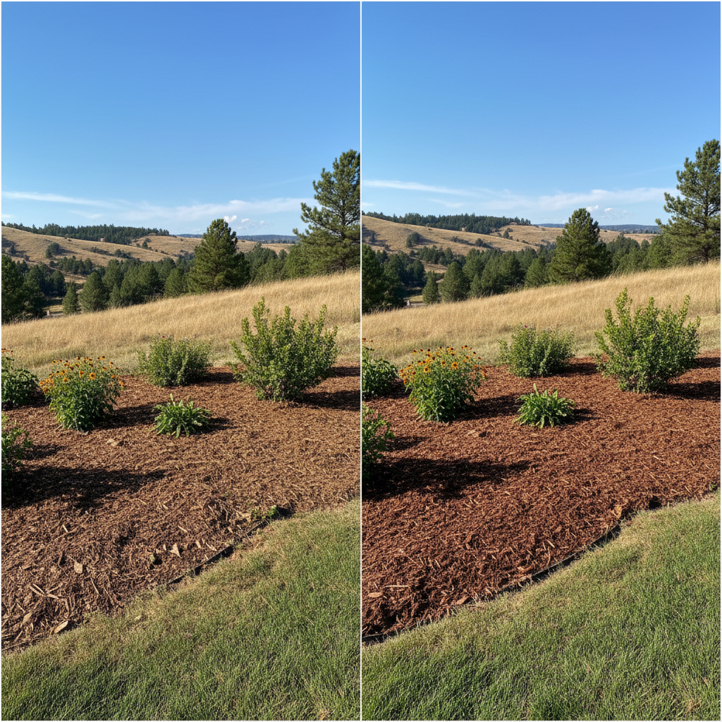 Completed mulch installation work at a residential property in Rapid City, SD
