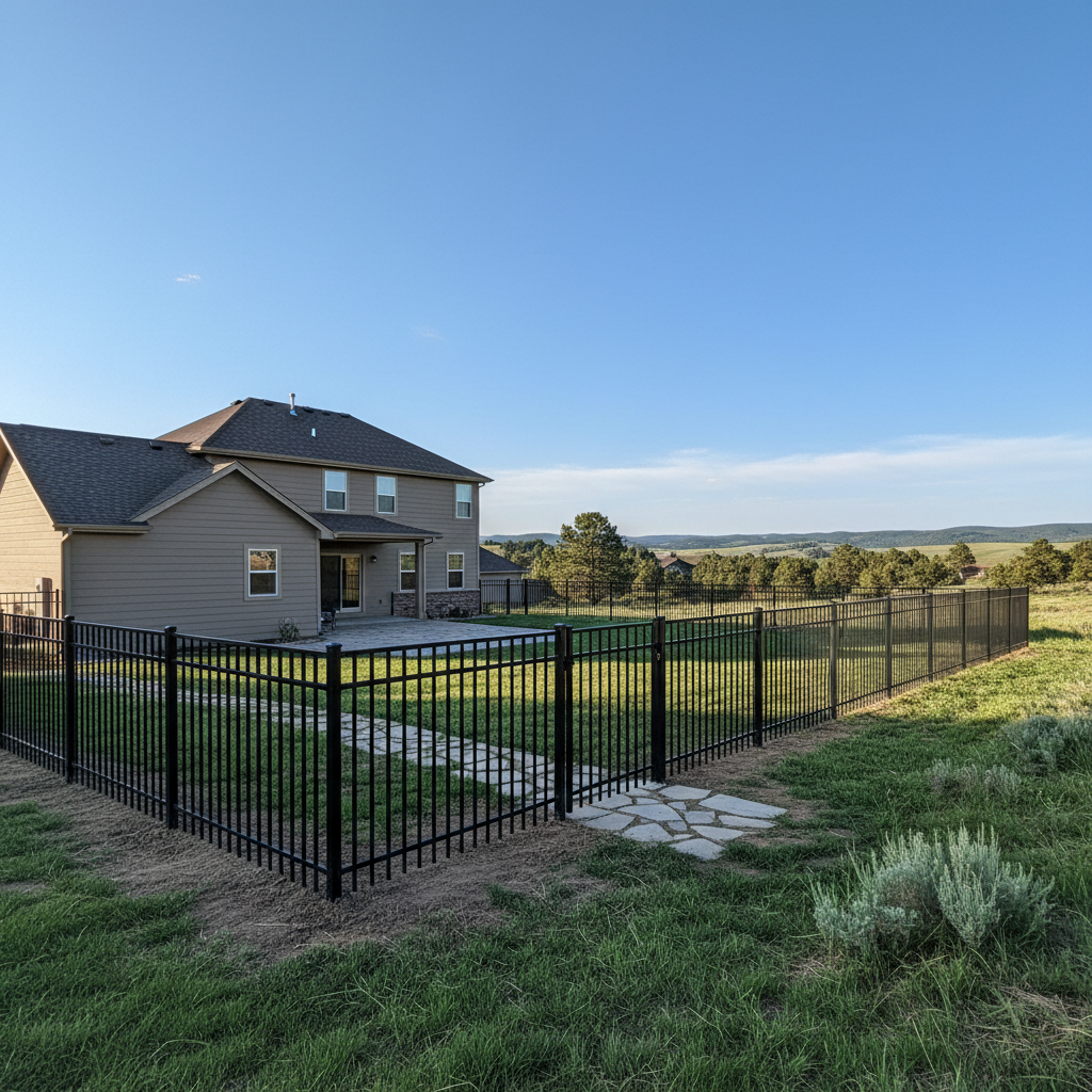 Completed aluminum fence installation work at a residential property in Spearfish, SD