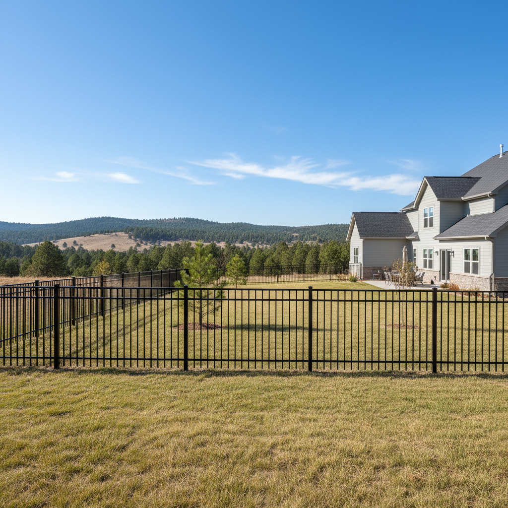 Completed aluminum fence installation work at a residential property in Rapid City, SD