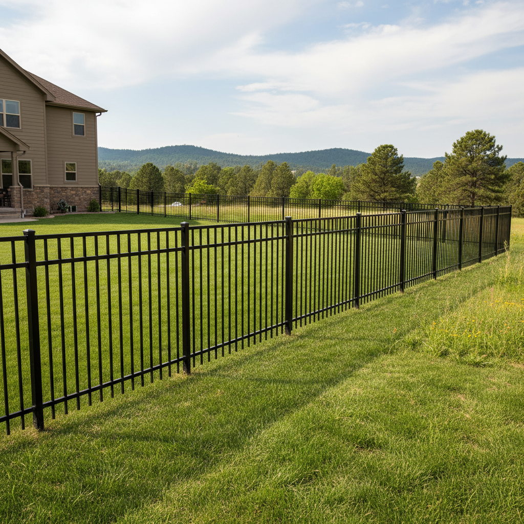 Completed aluminum fence installation work at a residential property in Rapid City, SD