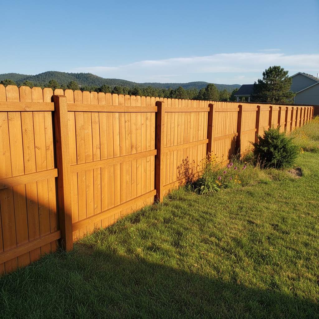 Completed fence staining and painting work at a residential property in Rapid City, SD