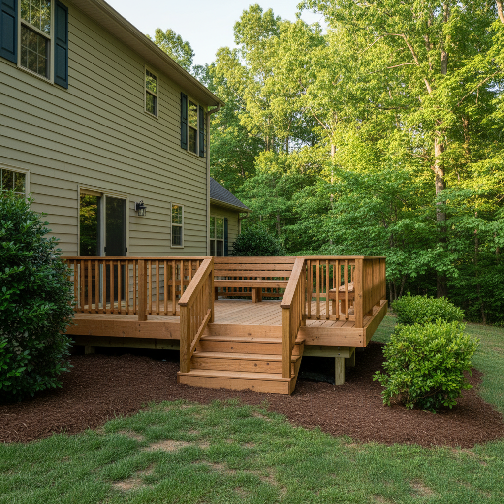 Completed wooden decks work at a residential property in Rockford, TN