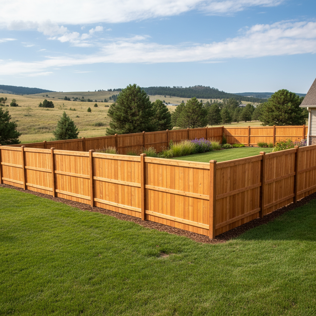Completed wood fence installation work at a residential property in Rapid City, SD