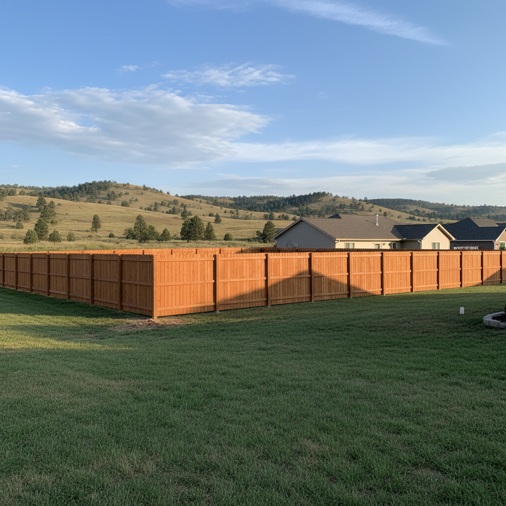 Completed wood fence installation work at a residential property in Sturgis, SD