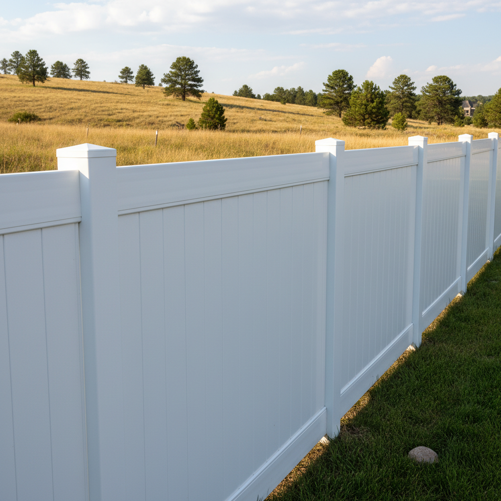 Completed vinyl fence installation work at a residential property in Rapid City, SD