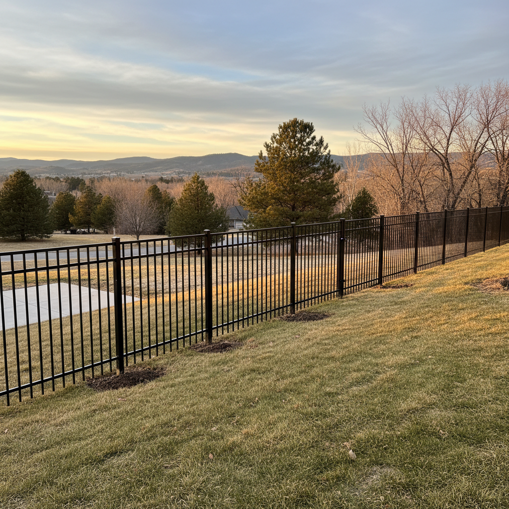 Completed aluminum fence installation work at a residential property in Spearfish, SD