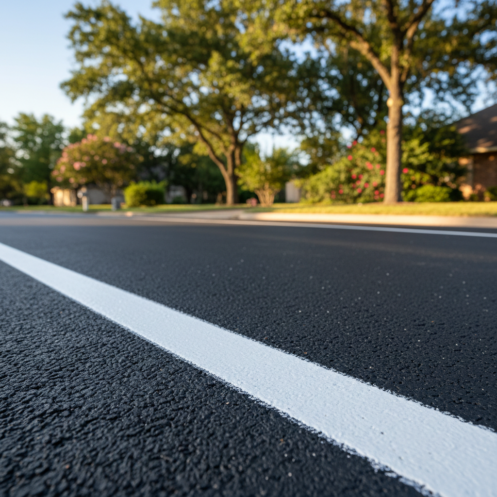 Completed asphalt striping work at a residential property in Dallas, TX