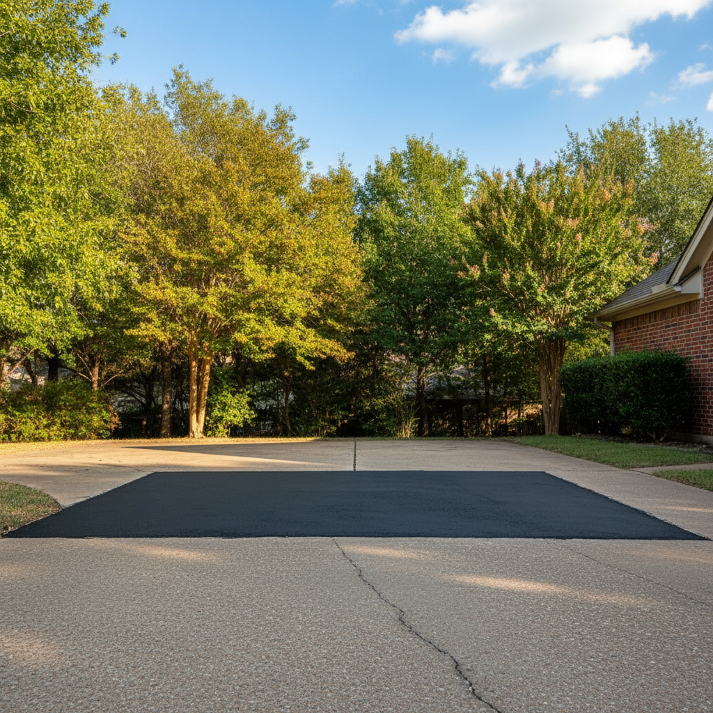 Completed asphalt repair work at a residential property in Irving, TX