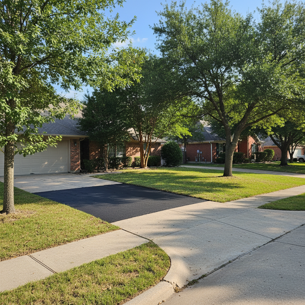 Completed asphalt repair work at a residential property in Arlington, TX