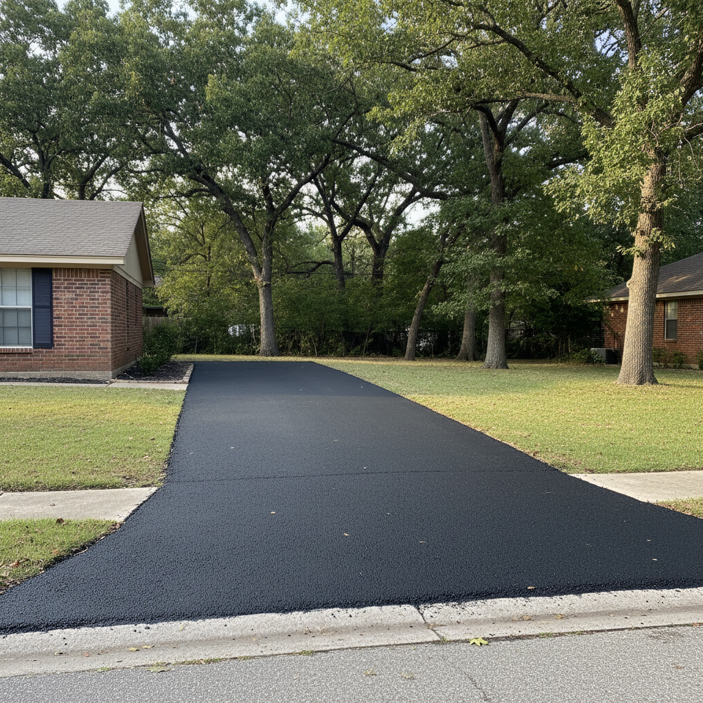 Completed driveway paving work at a residential property in Richardson, TX