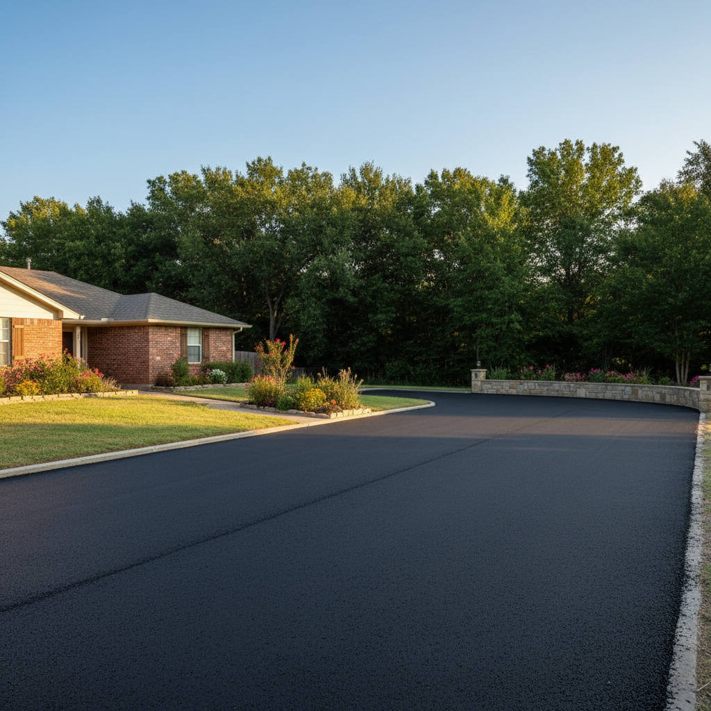 Completed parking lot paving work at a residential property in Richardson, TX