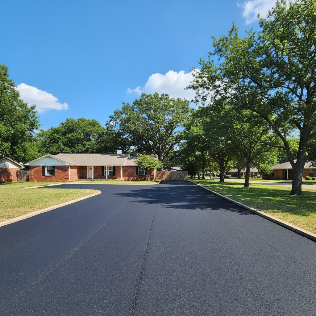 Completed parking lot paving work at a residential property in Mesquite, TX