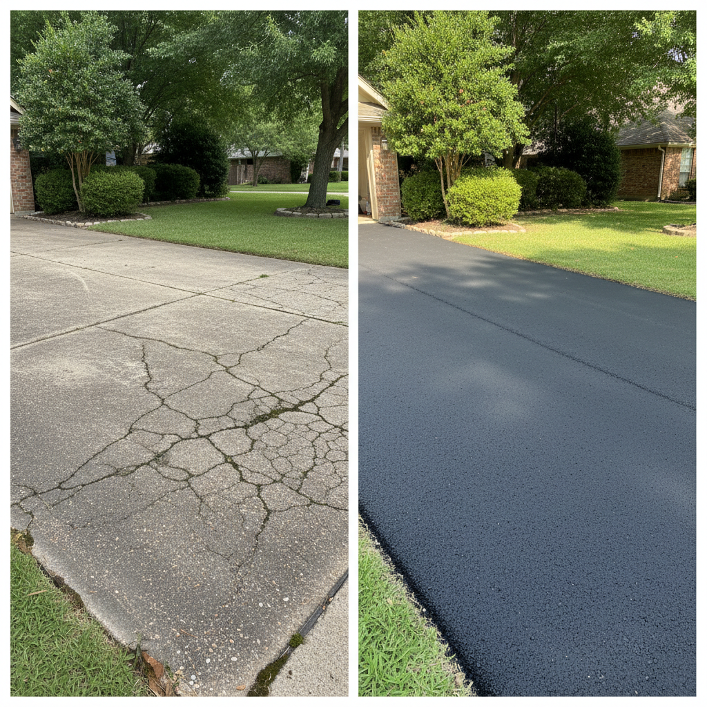 Completed asphalt paving work at a residential property in Sugar Land, TX