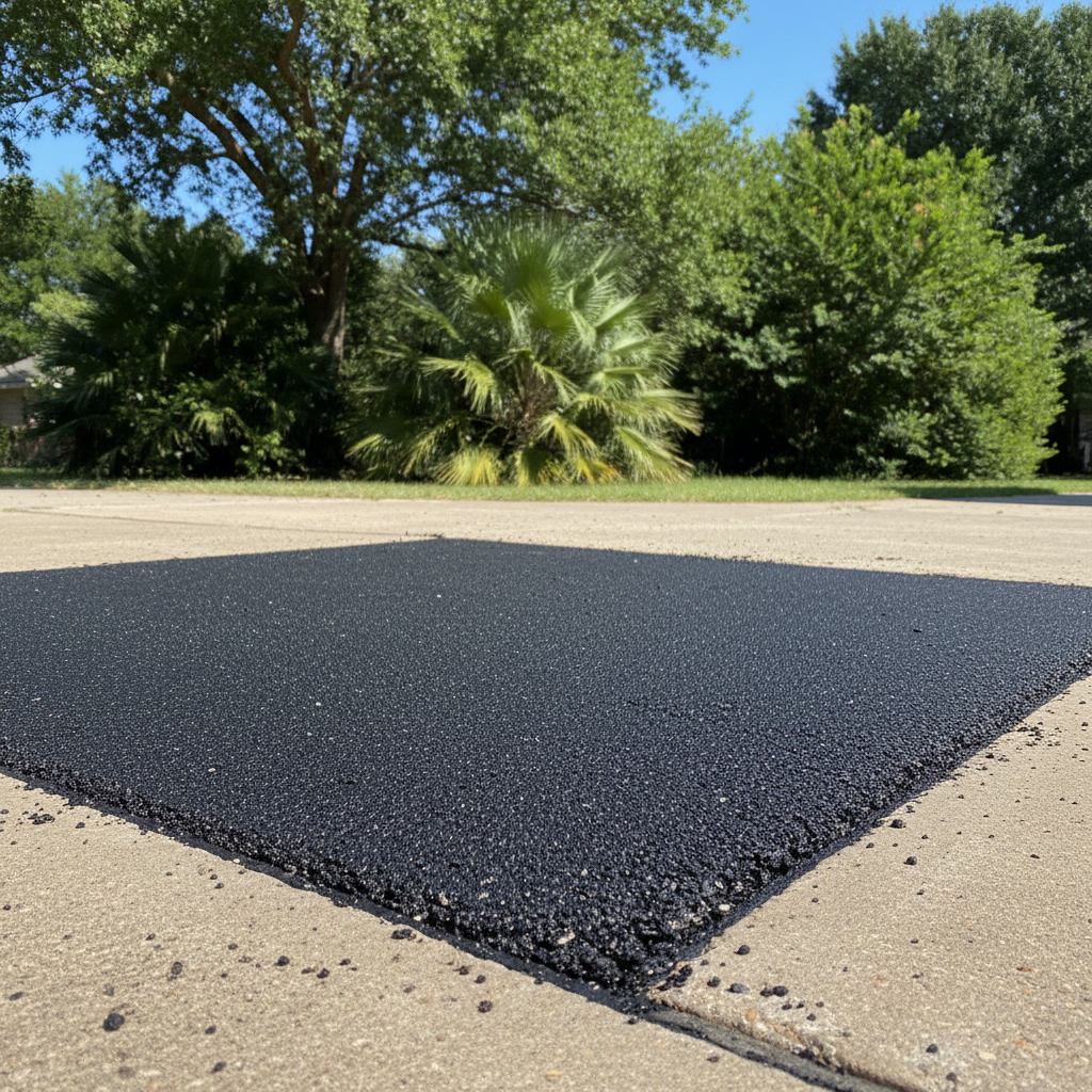 Completed asphalt patching work at a residential property in Pearland, TX